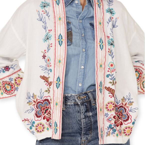 Johnny Was Sicilia Cropped Linen Kimono Jacket Floral Embroidery Size XS - Picture 4 of 12